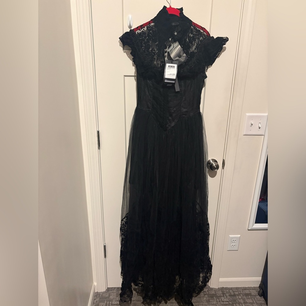 Punk Rave Gothic Dress Black Lace Corset High Collar Victorian Medium NWT - Picture 5 of 8